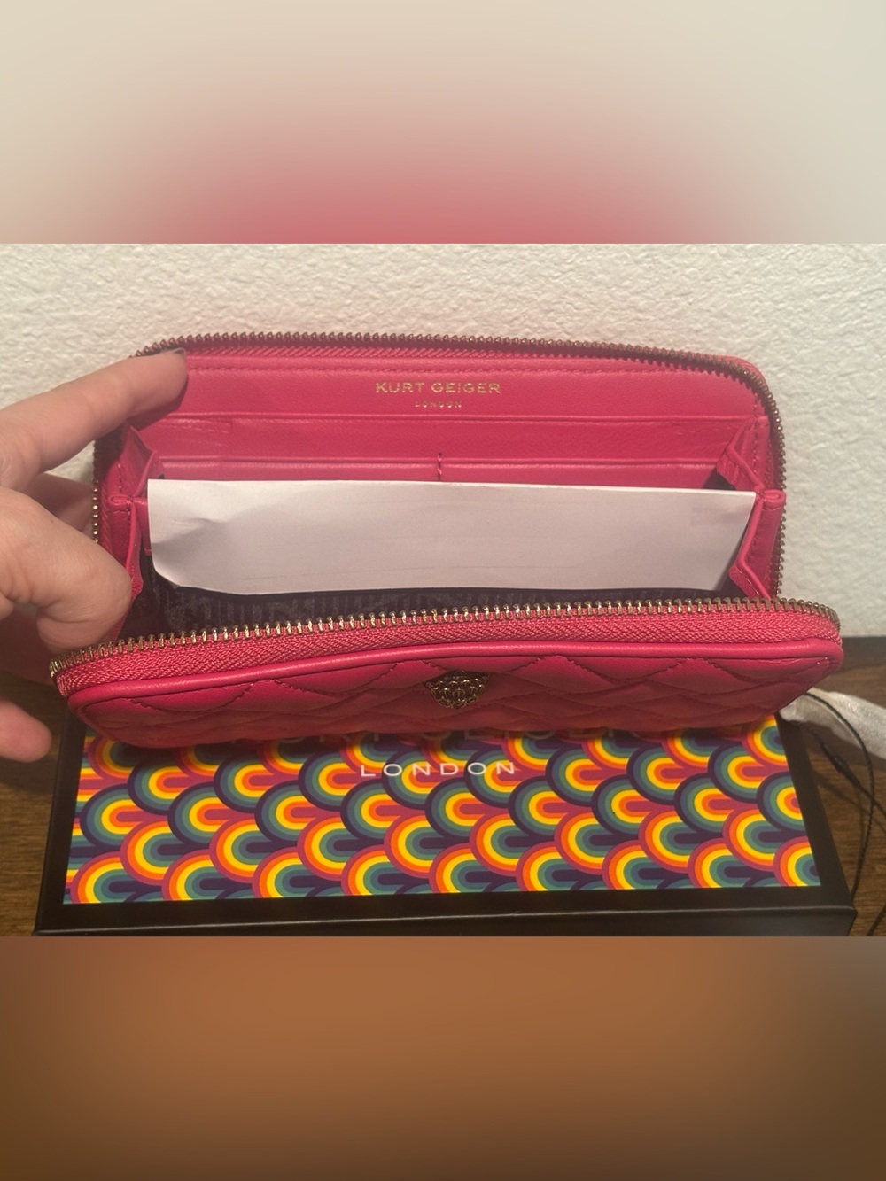 Kurt Geiger Hot Pink Quilted Zip-Around Wallet - Picture 12 of 12